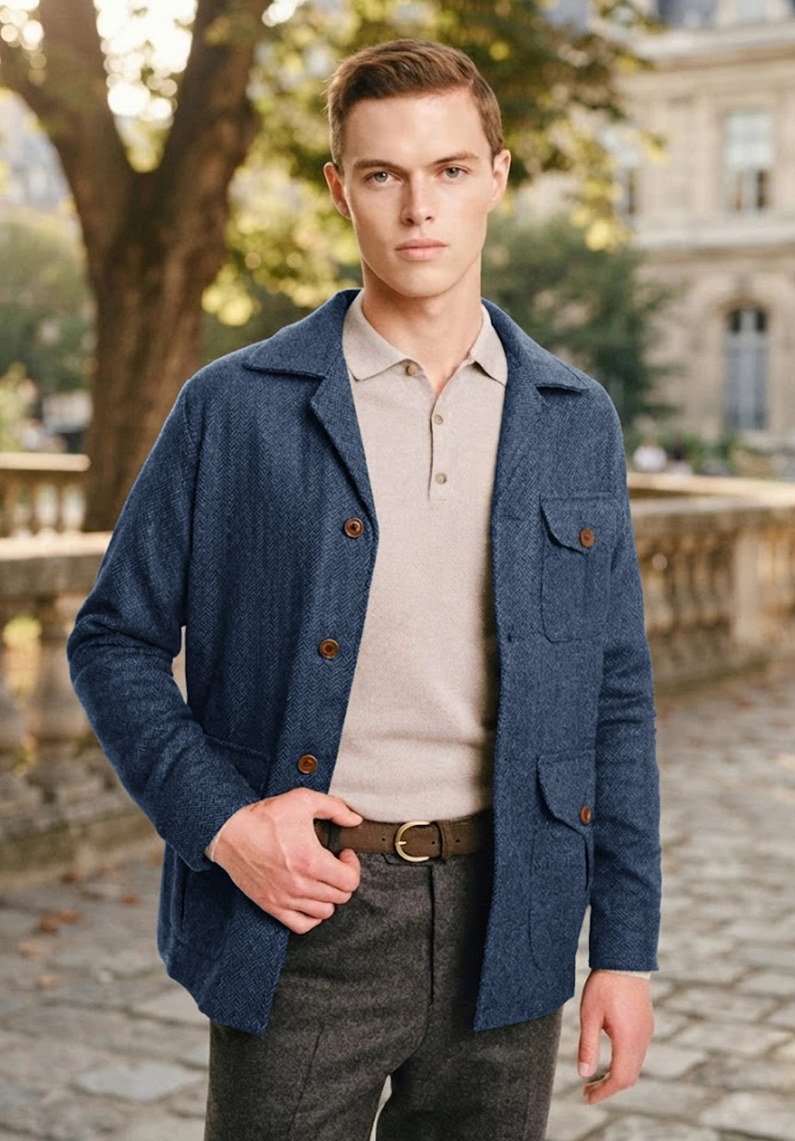 Men's blue herringbone jacket
