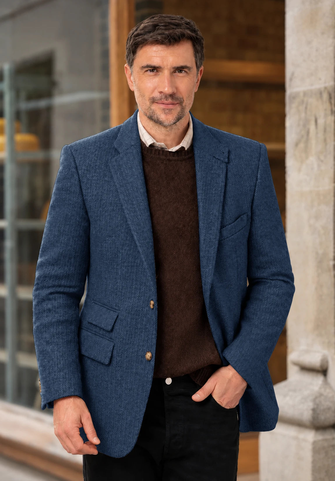 Men's blue herringbone jacket