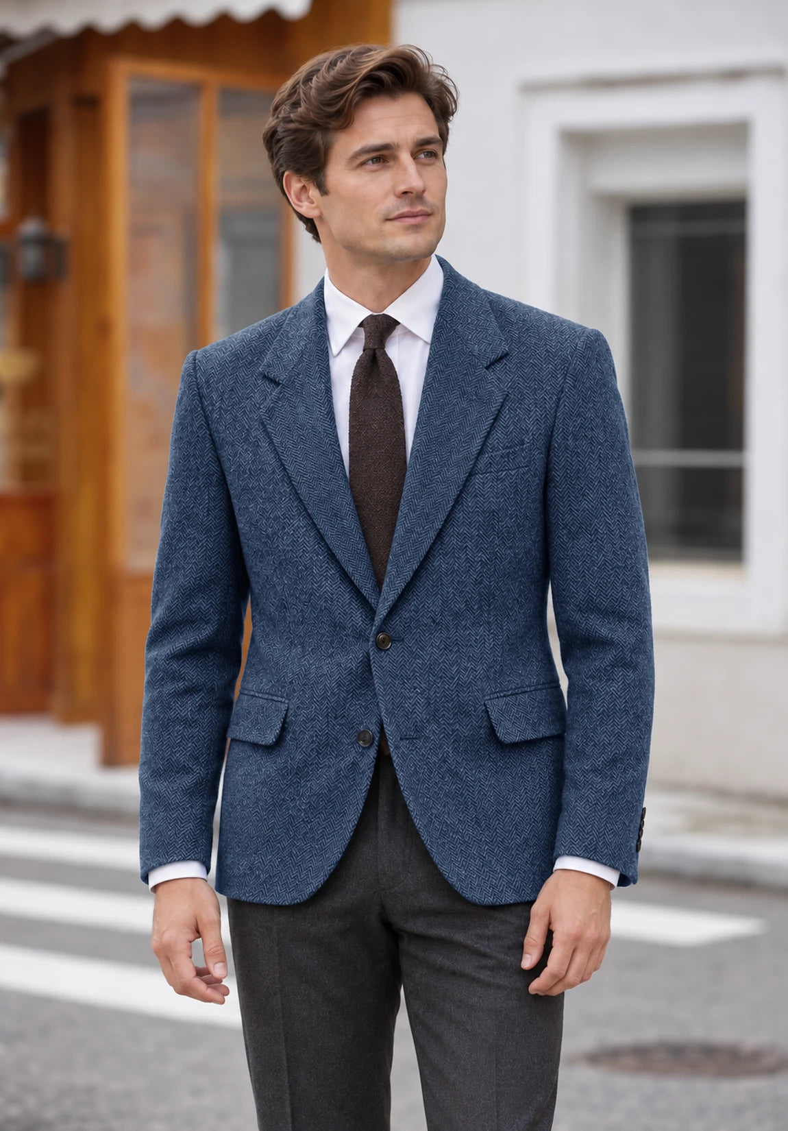 Men's blue herringbone jacket