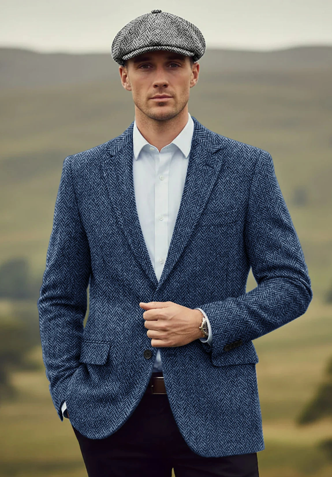 Men's blue herringbone jacket
