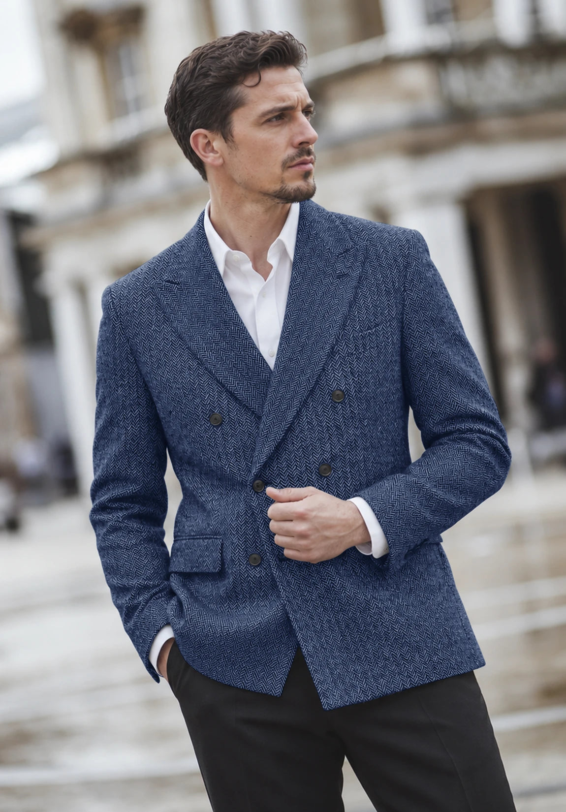 Men's blue herringbone jacket