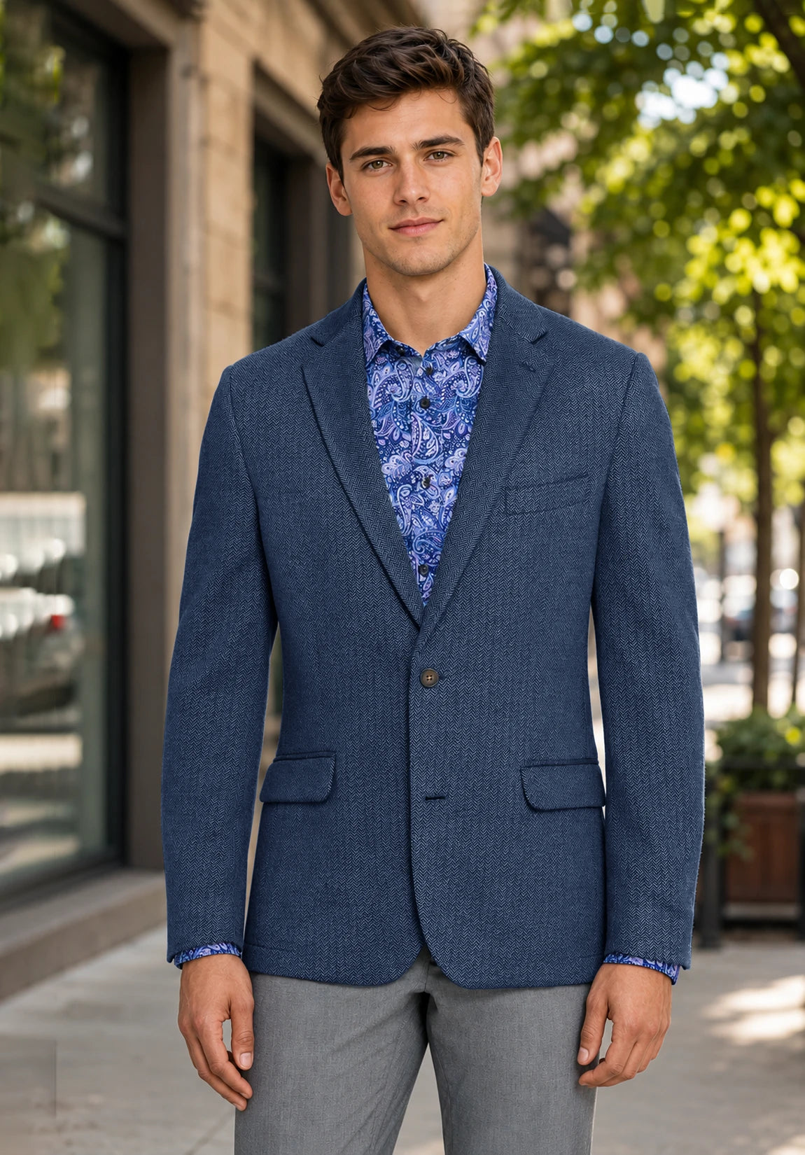 Men's blue herringbone jacket