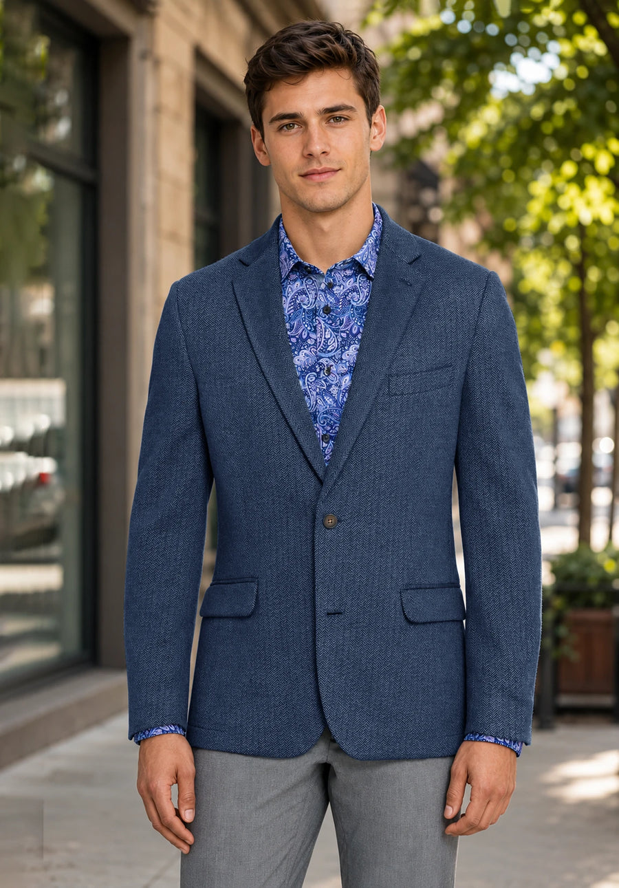 Men's blue herringbone jacket