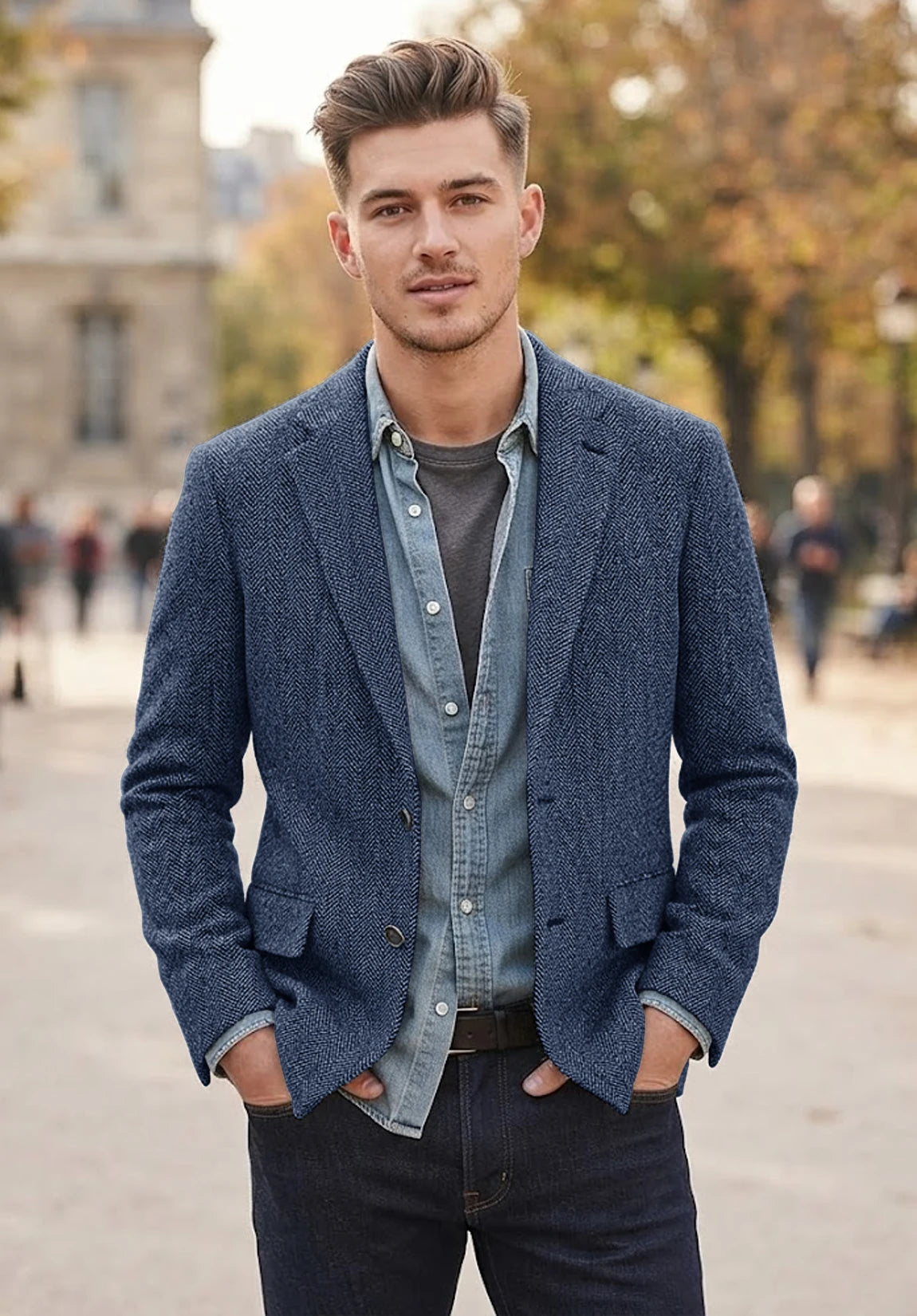 Men's blue herringbone jacket
