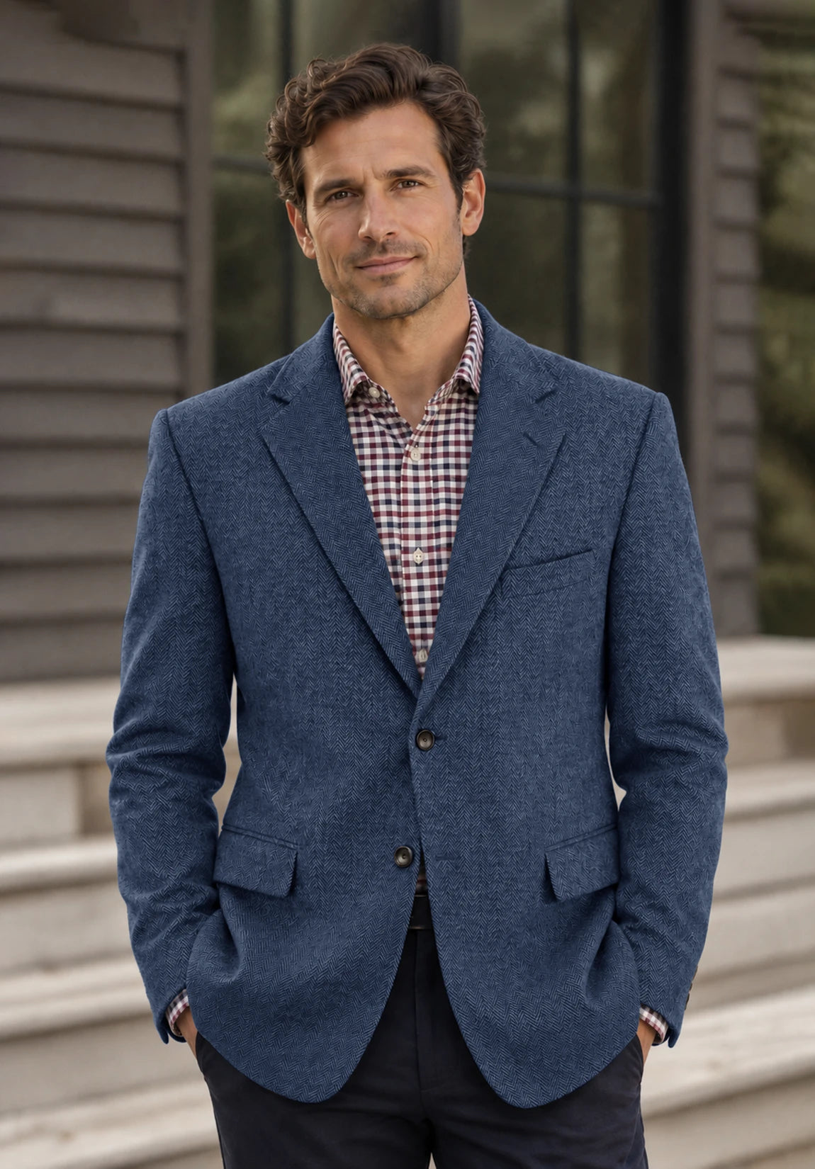 Men's blue herringbone jacket