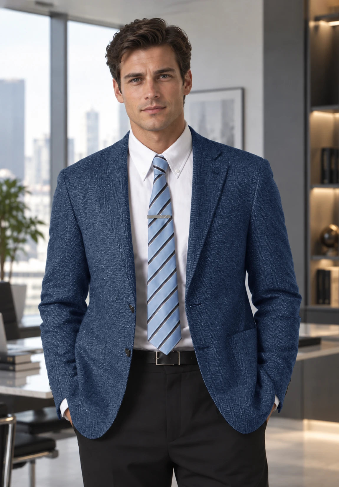 Men's blue herringbone jacket