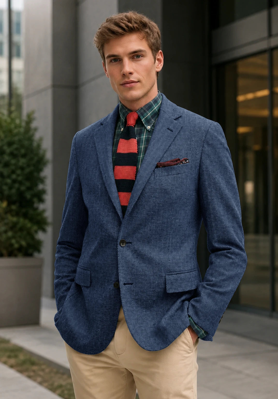 Men's blue herringbone jacket