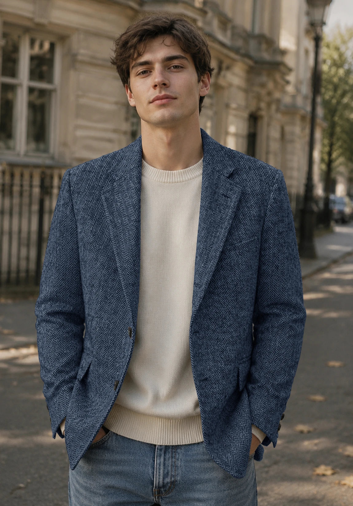 Men's blue herringbone jacket