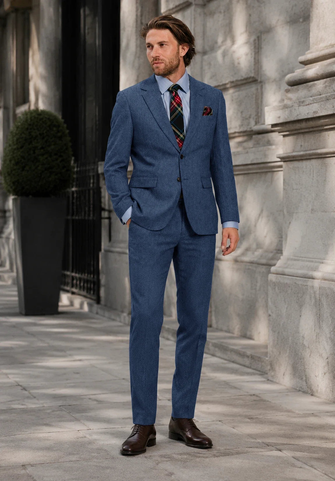 Men's Classic Fit Premium Herringbone 2 Piece Suit for Meetings