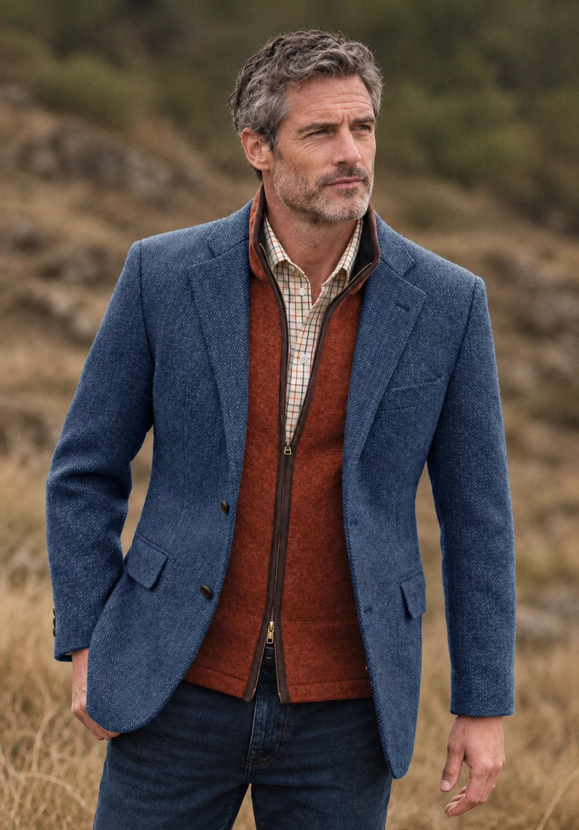 Men's blue herringbone jacket