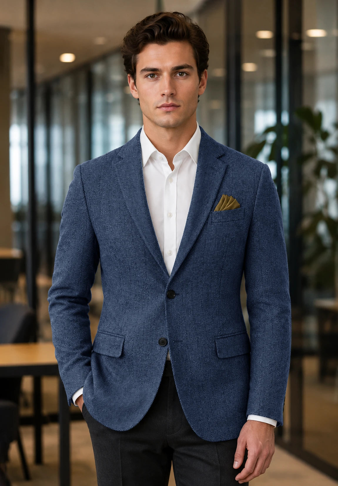 Men's blue herringbone jacket