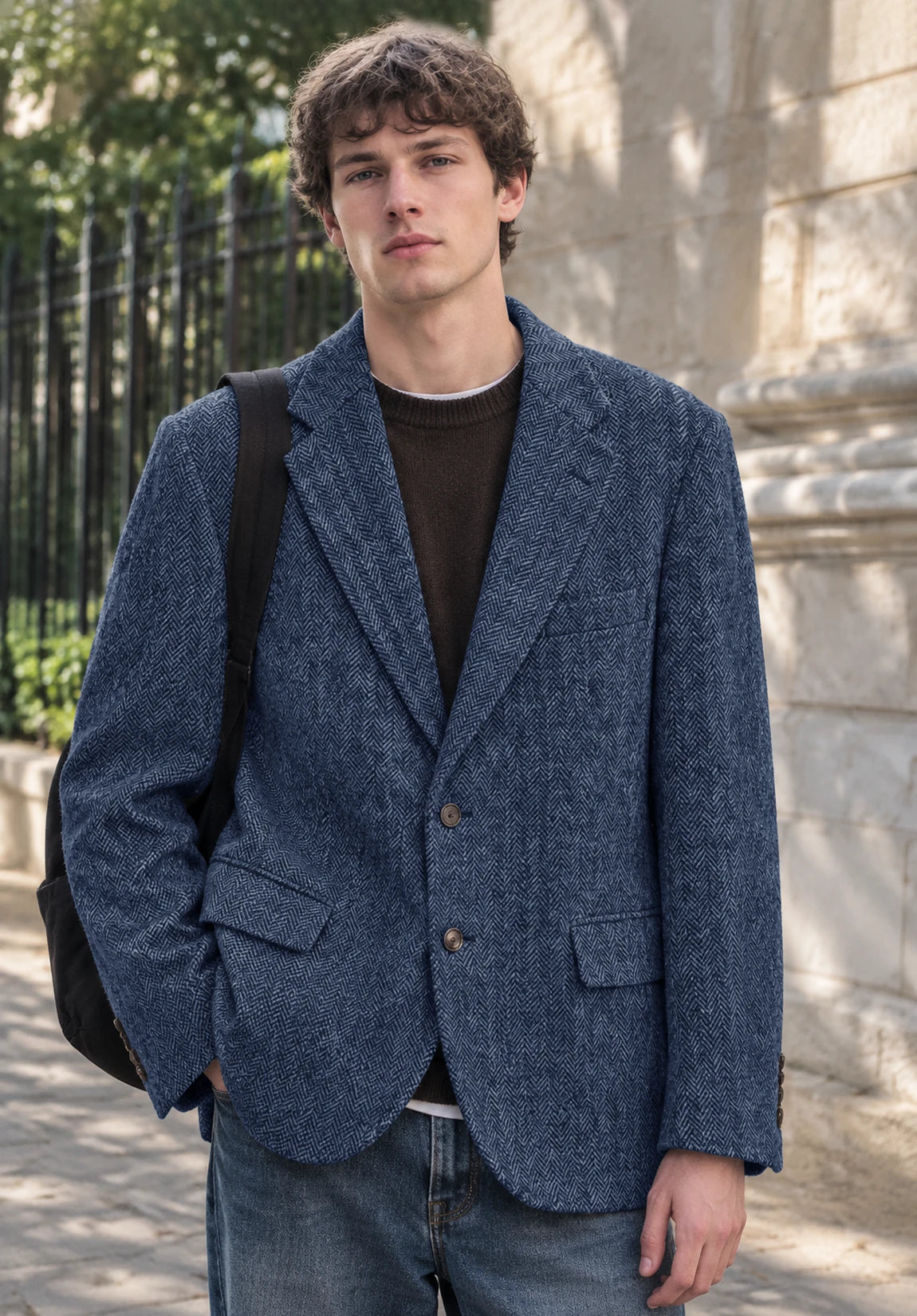 Men's blue herringbone jacket