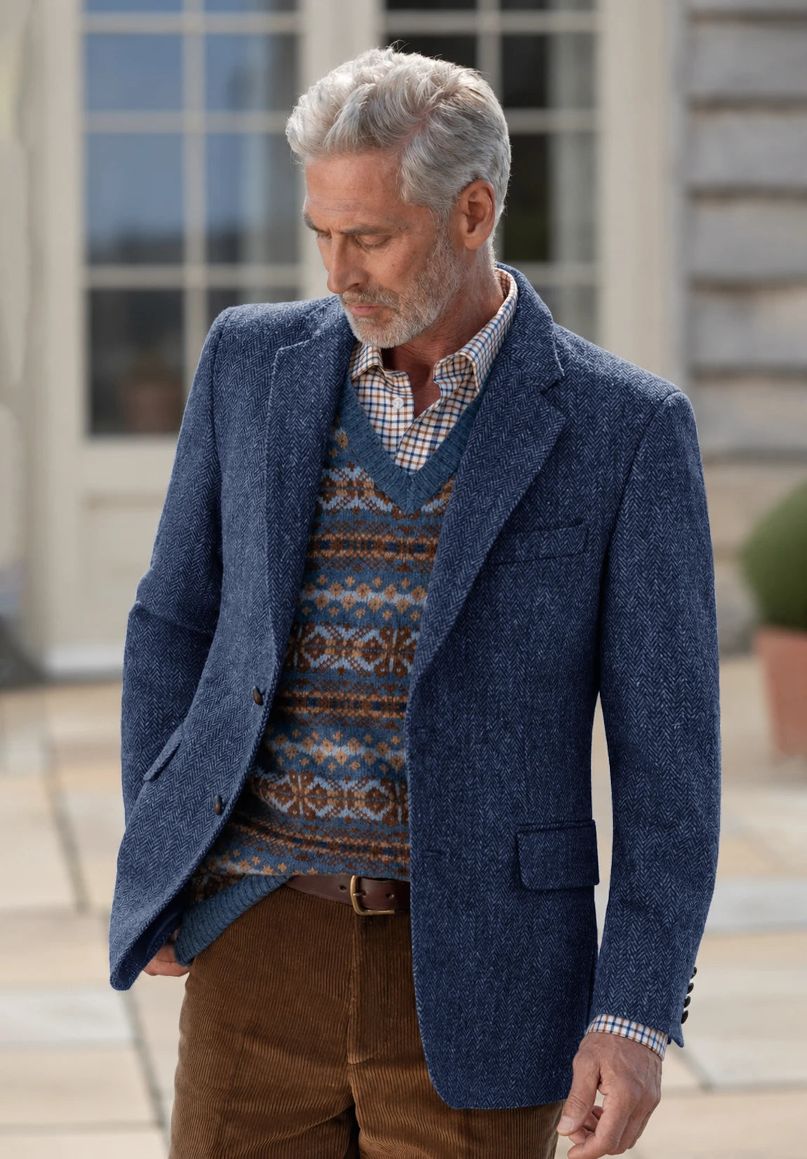 Men's blue herringbone jacket