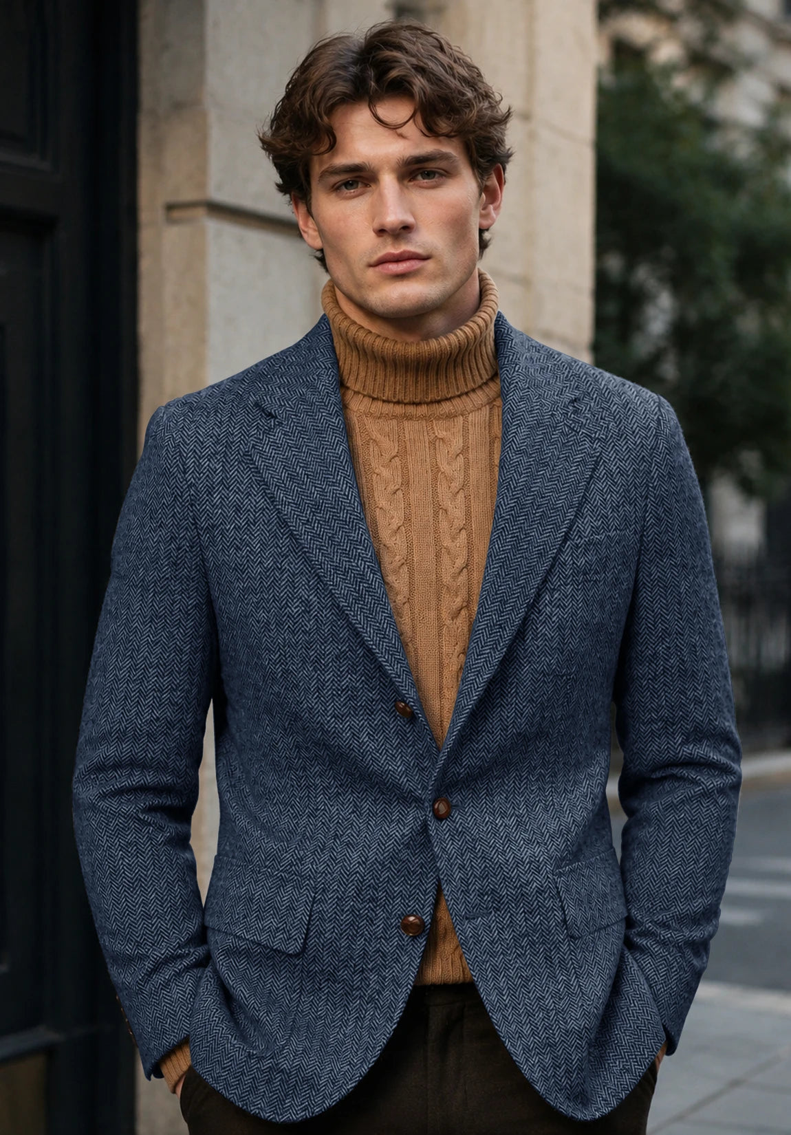Men's blue herringbone jacket