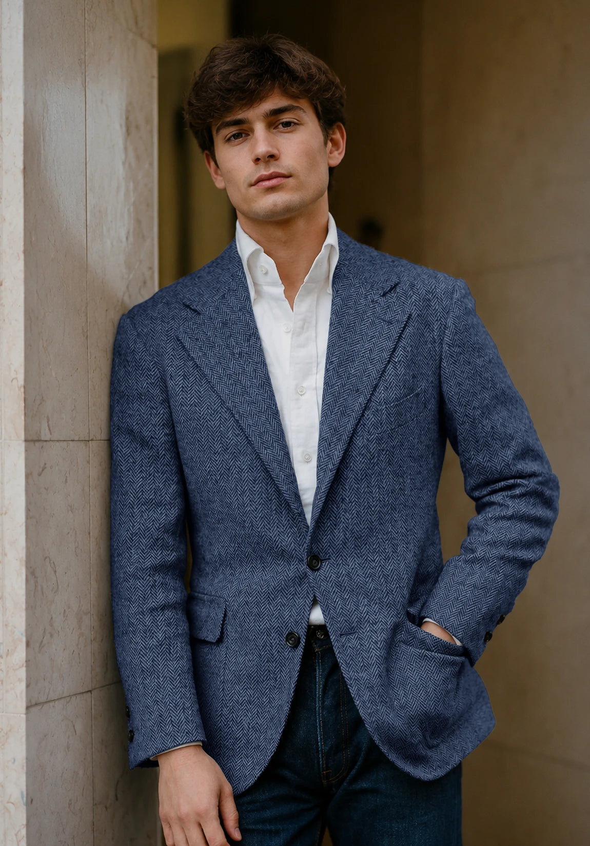 Men's blue herringbone jacket