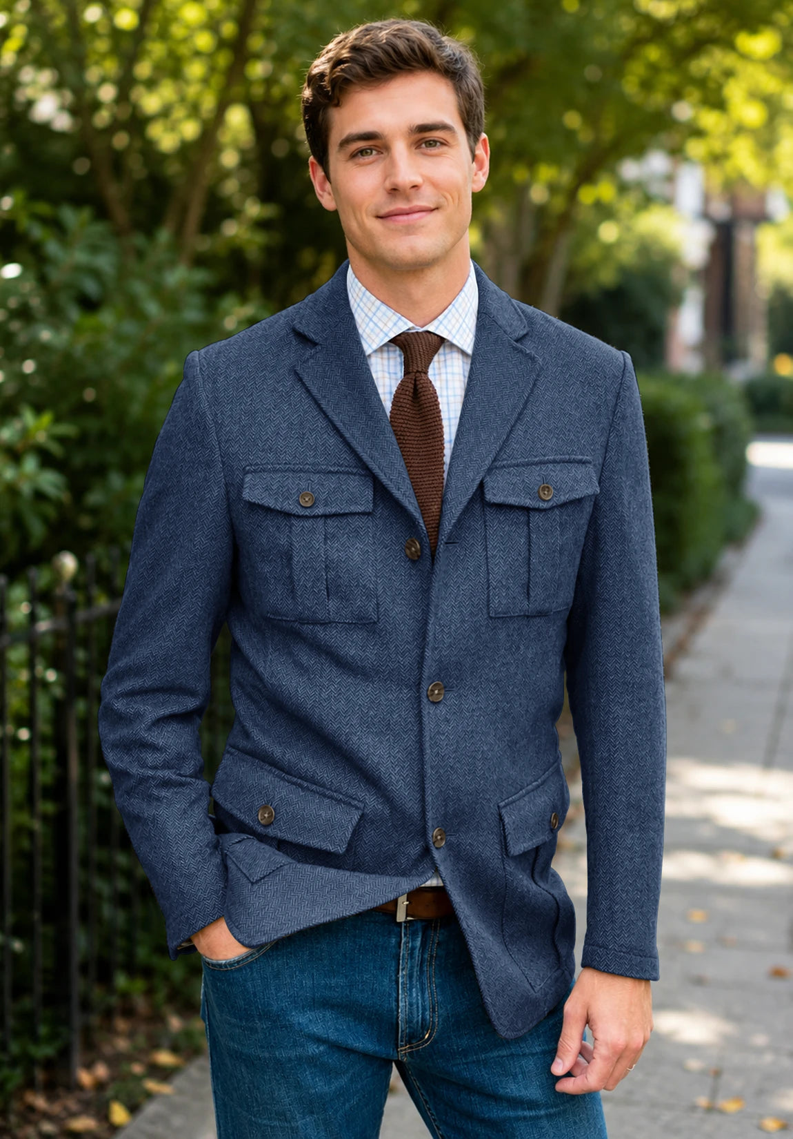 Men's blue herringbone jacket