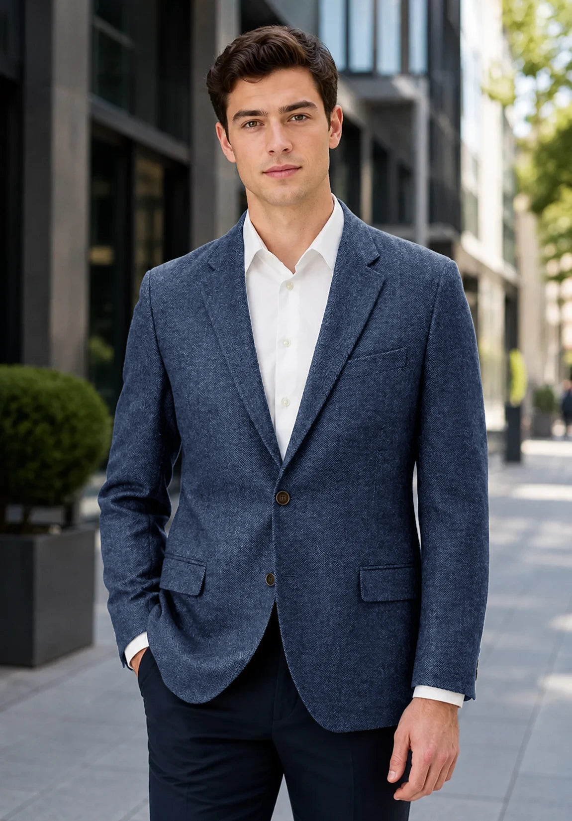 Men's blue herringbone jacket