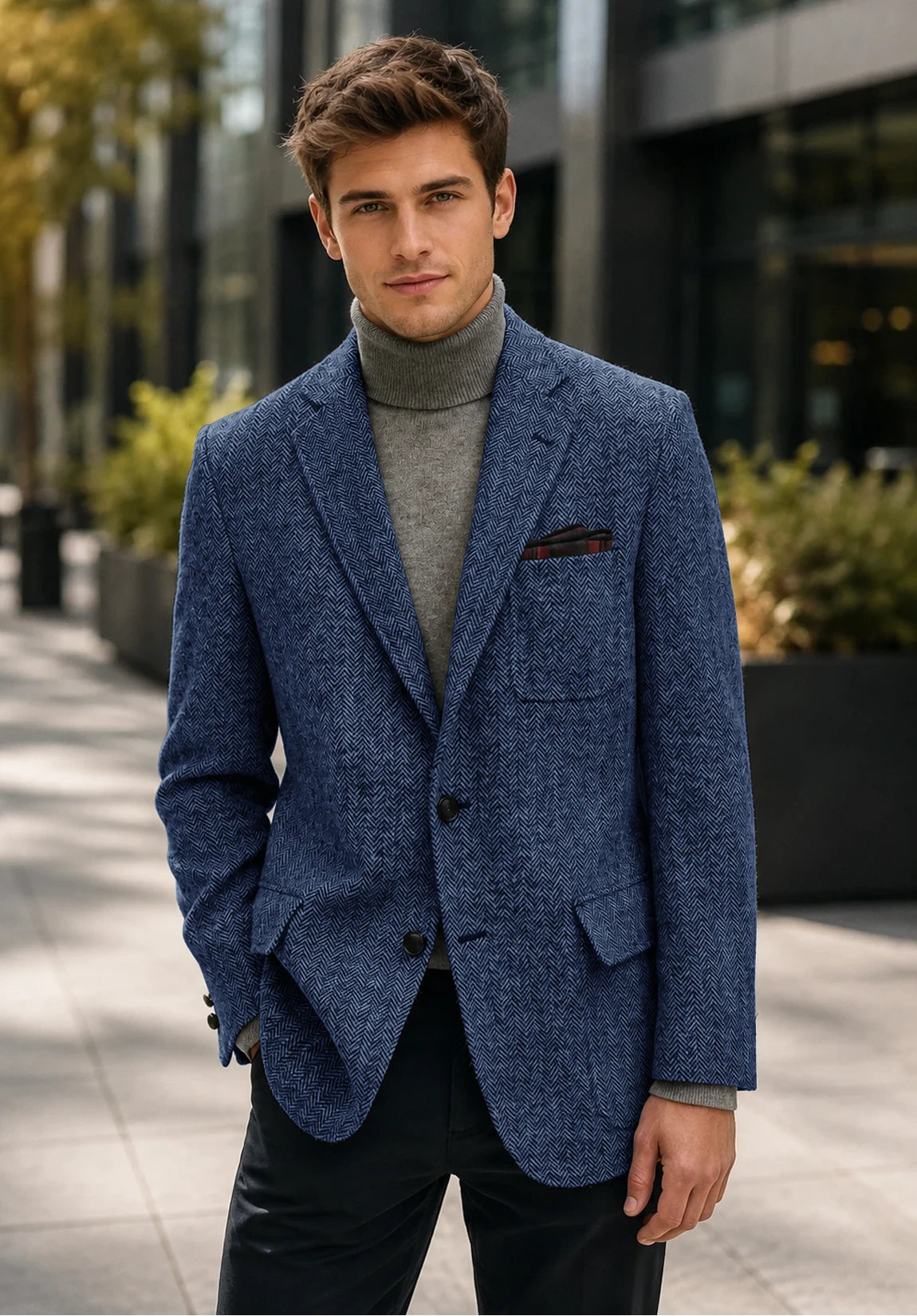 Men's blue herringbone jacket