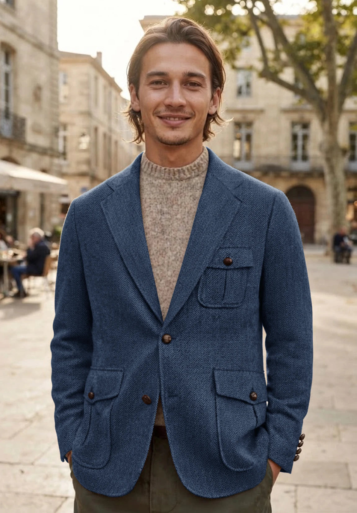 Men's blue herringbone jacket