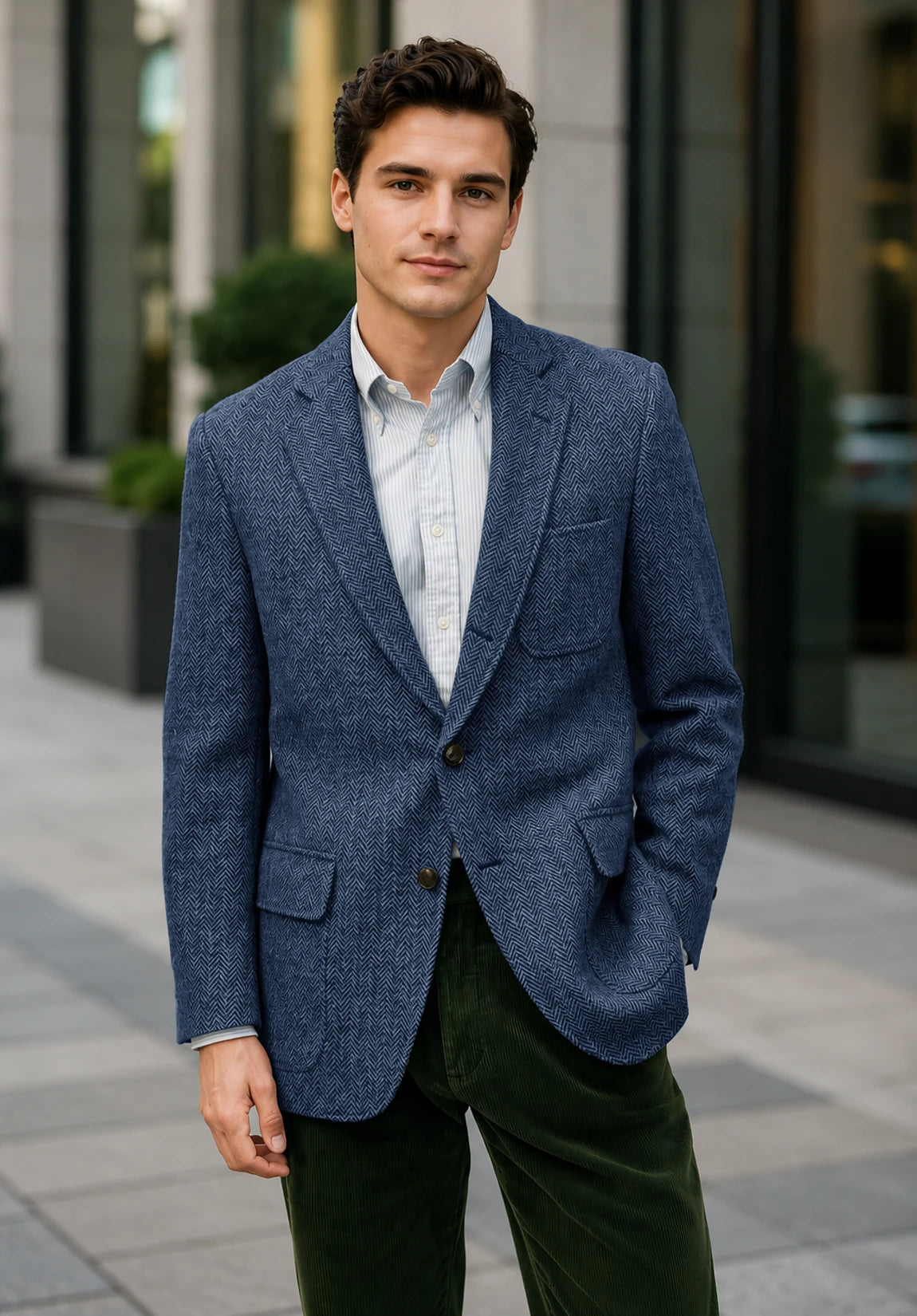 Men's blue herringbone jacket