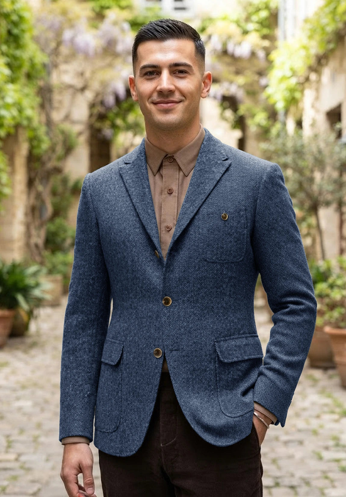 Men's blue herringbone jacket