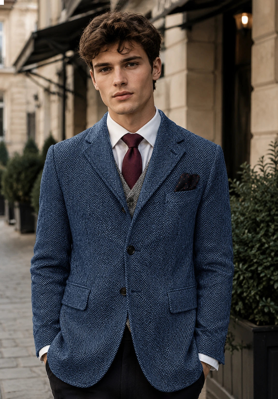 Men's blue herringbone jacket