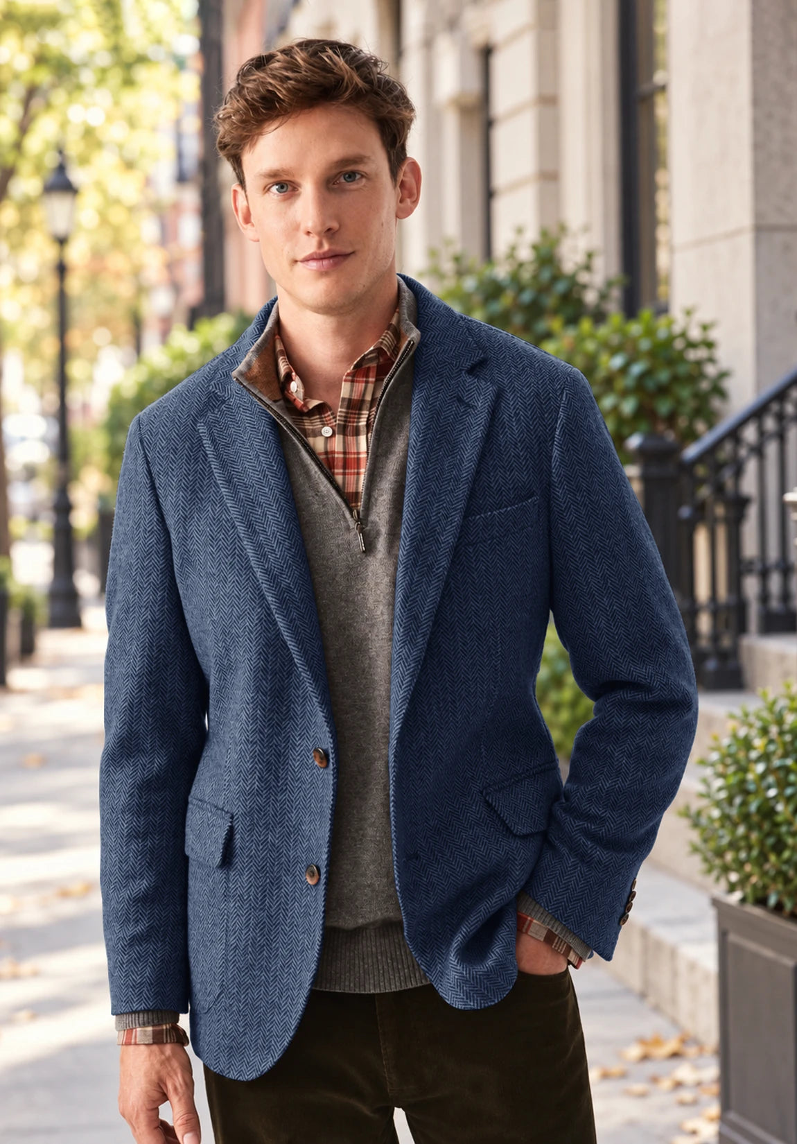 Men's blue herringbone jacket