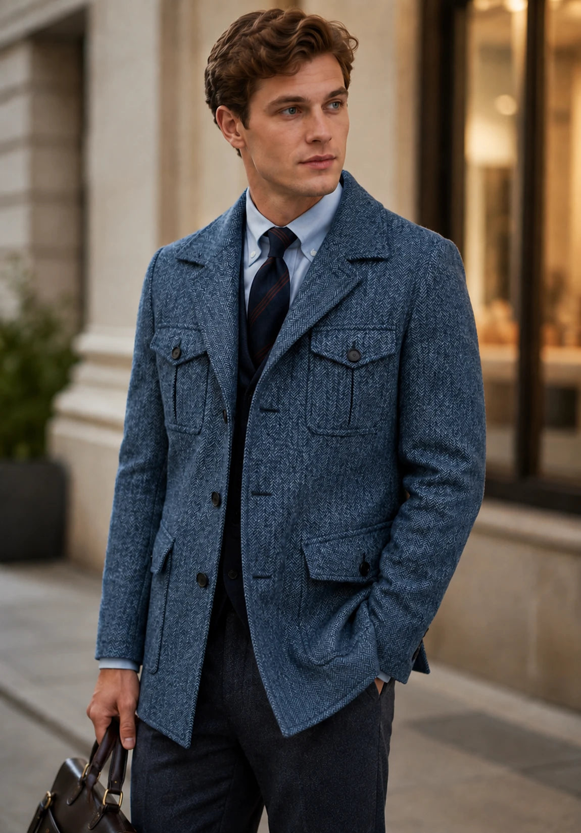 Men's blue herringbone jacket
