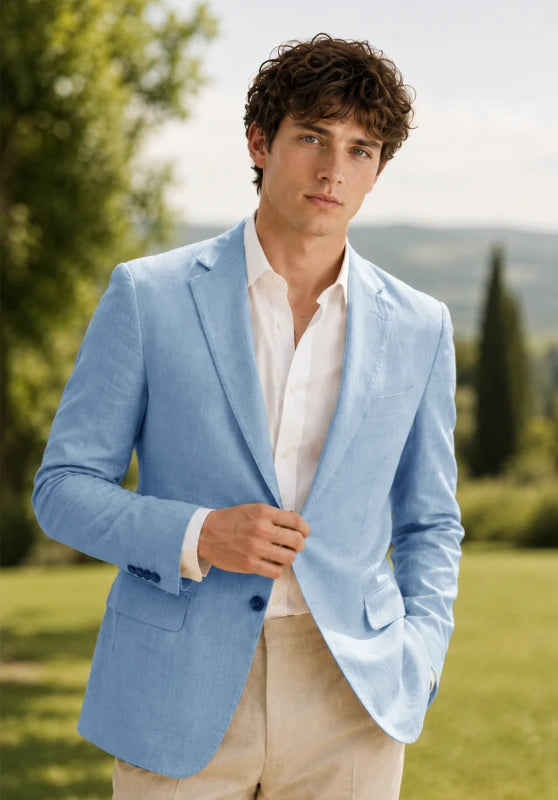 Men's Blue Linen Blazer Jacket