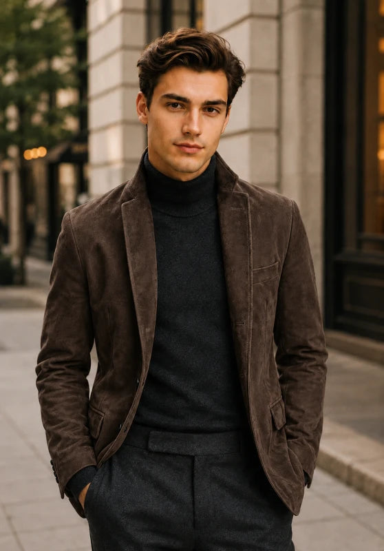 men's suede blazer in dark grey