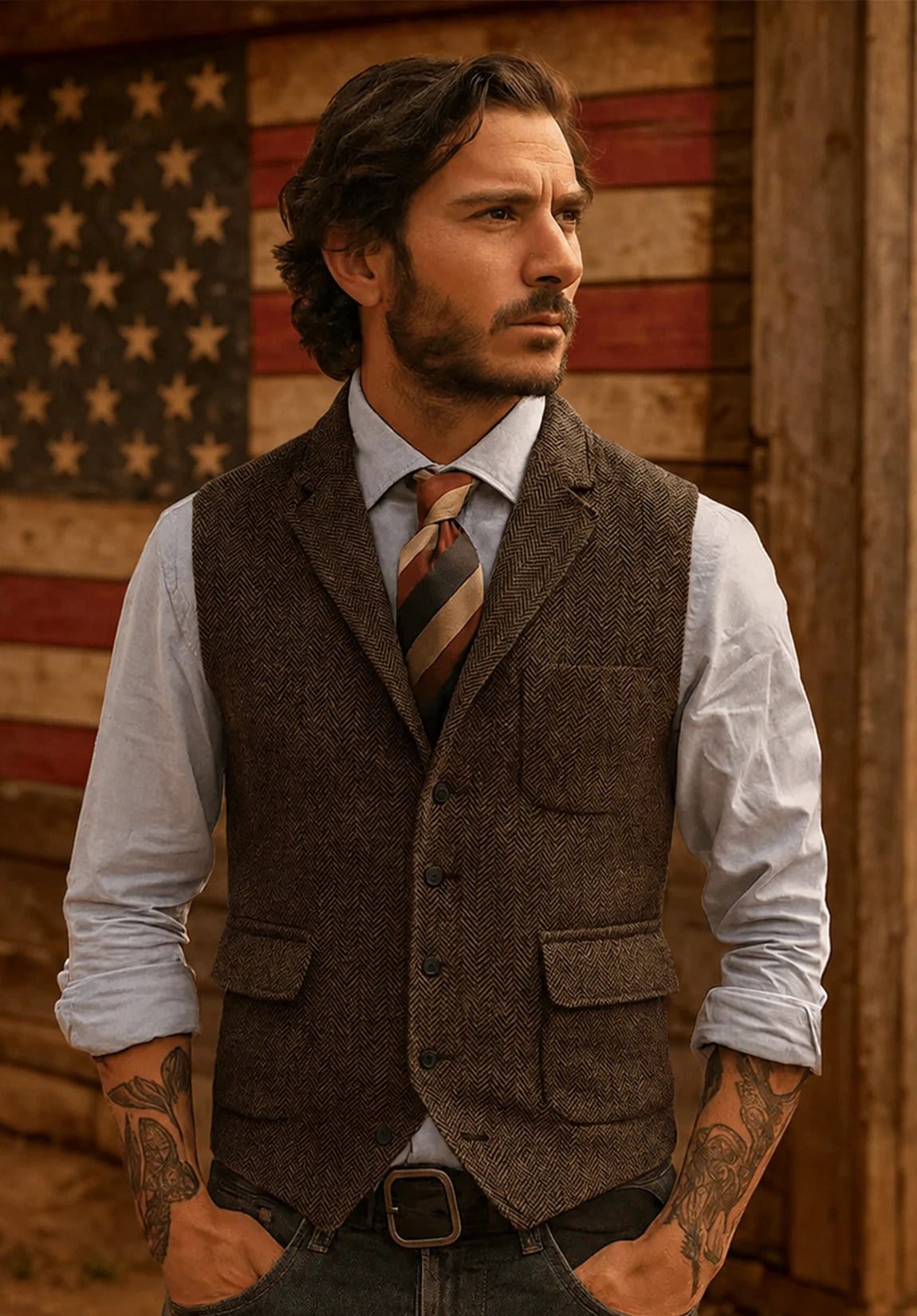 Men's brown tweed vest