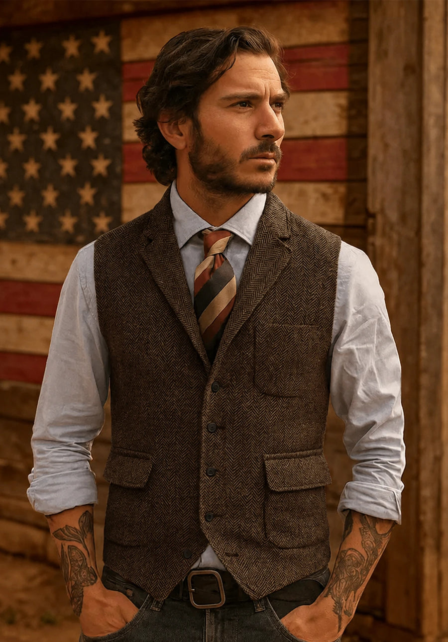 Men's brown tweed vest