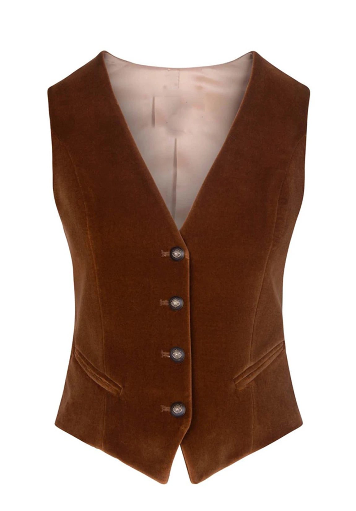 Women's Suit Vest Brown Velvet Front Product View