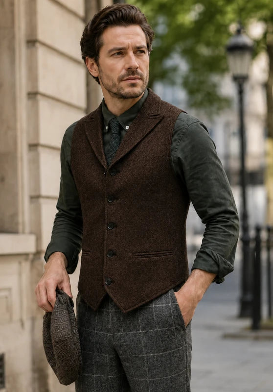Men's brown tweed vest 
