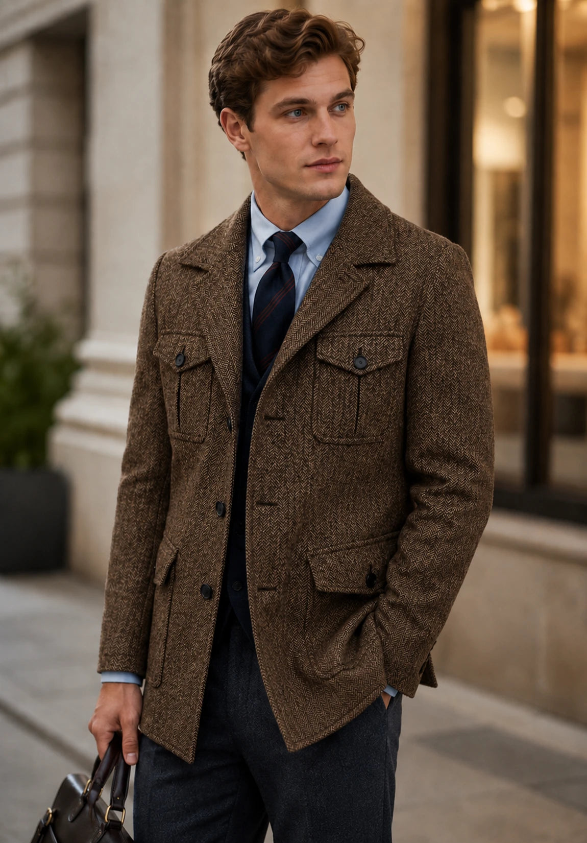 Men's brown herringbone jacket