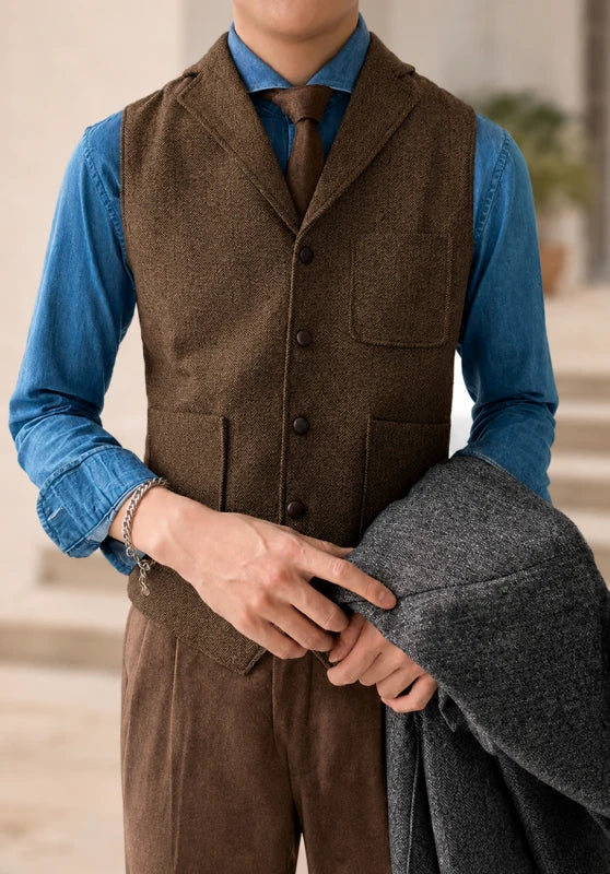 Men's brown tweed vest 