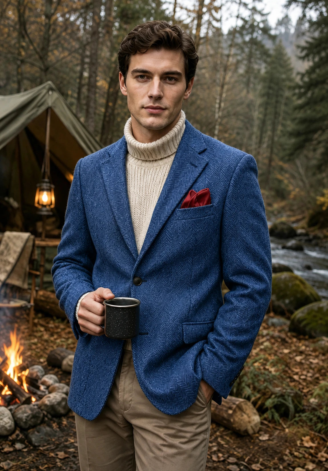 Men's blue herringbone jacket
