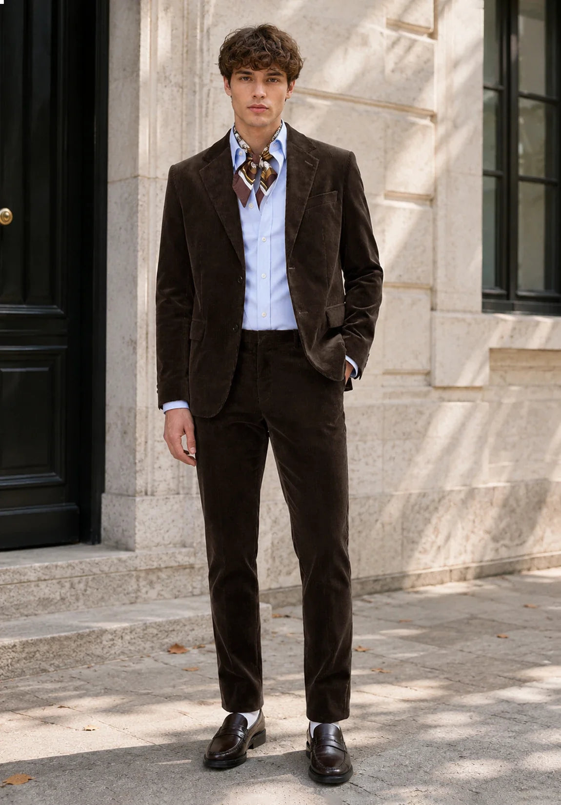 Men's Slim Fit Premium Corduroy 2 Piece Suit for Formal Events