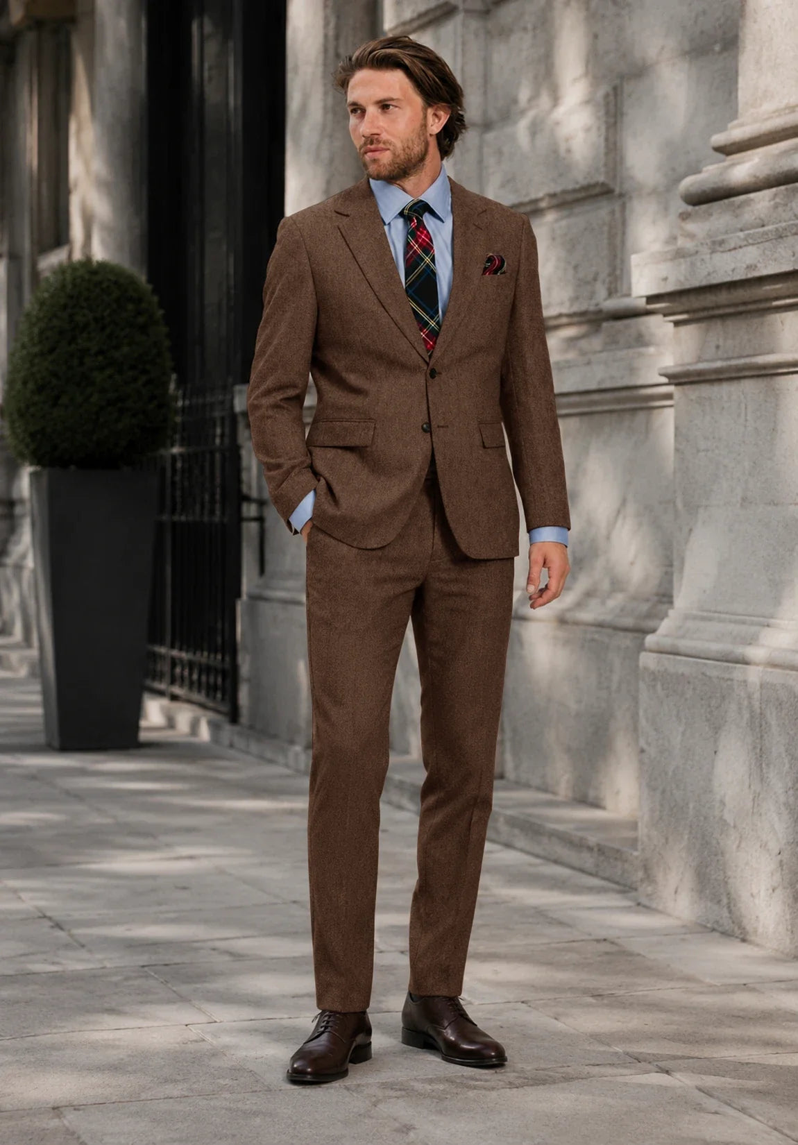 Men's Classic Fit Premium Herringbone 2 Piece Suit for Meetings