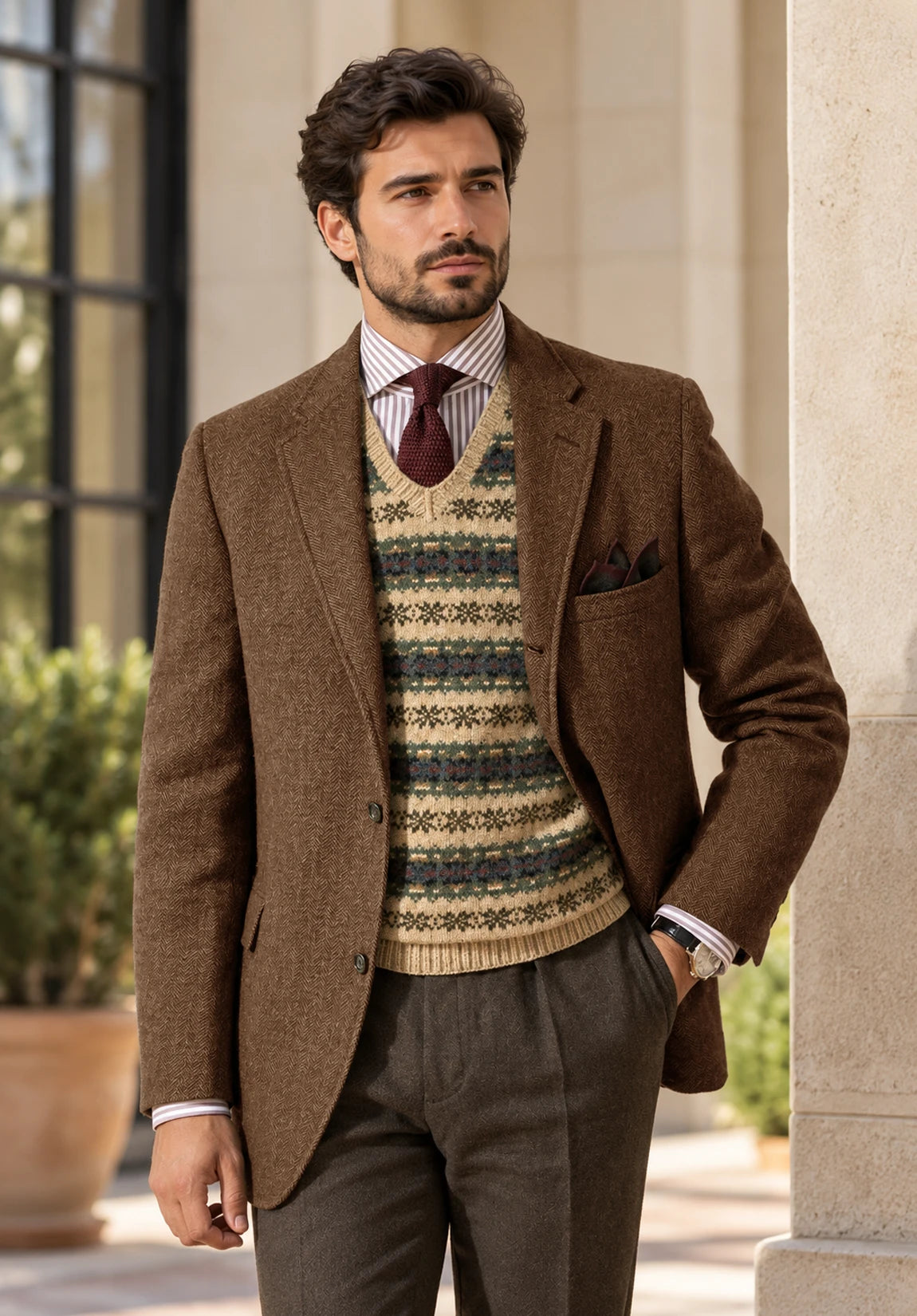 Men's brown herringbone jacket