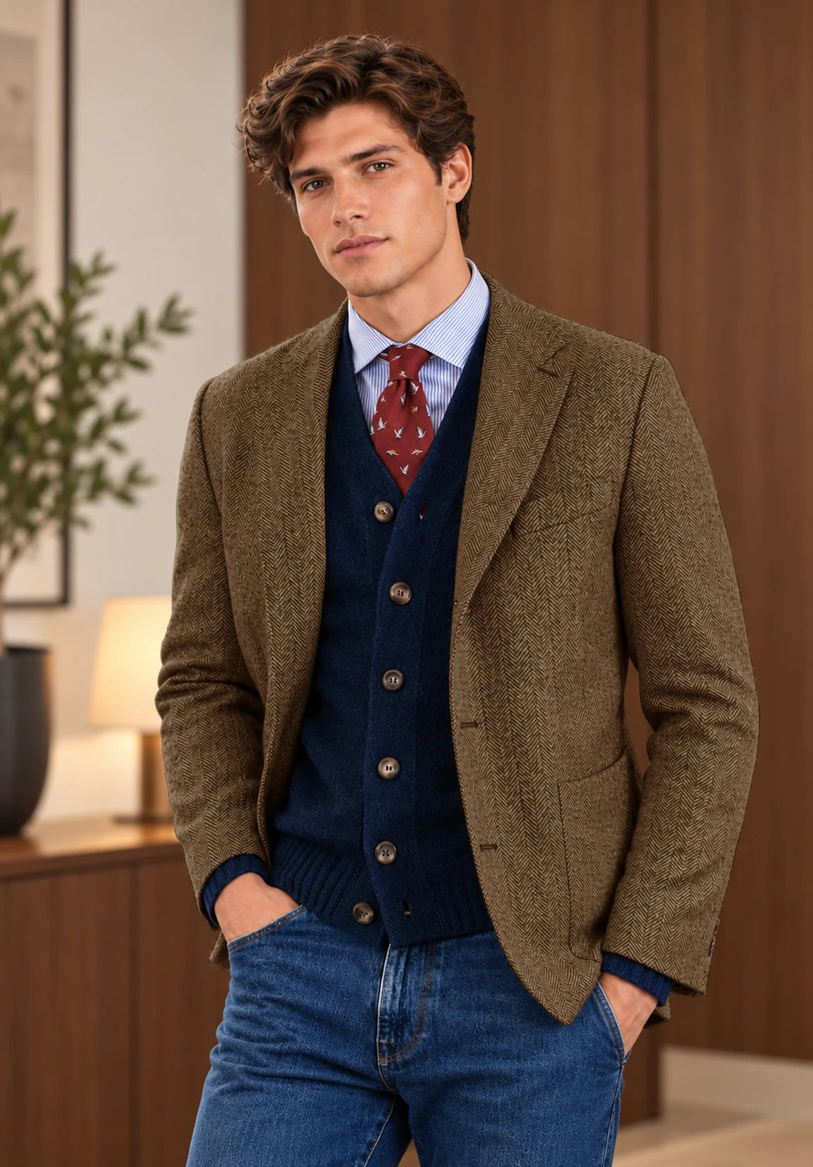 Men's brown herringbone jacket