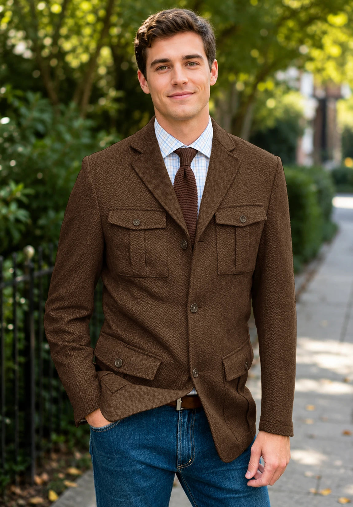Men's brown herringbone jacket