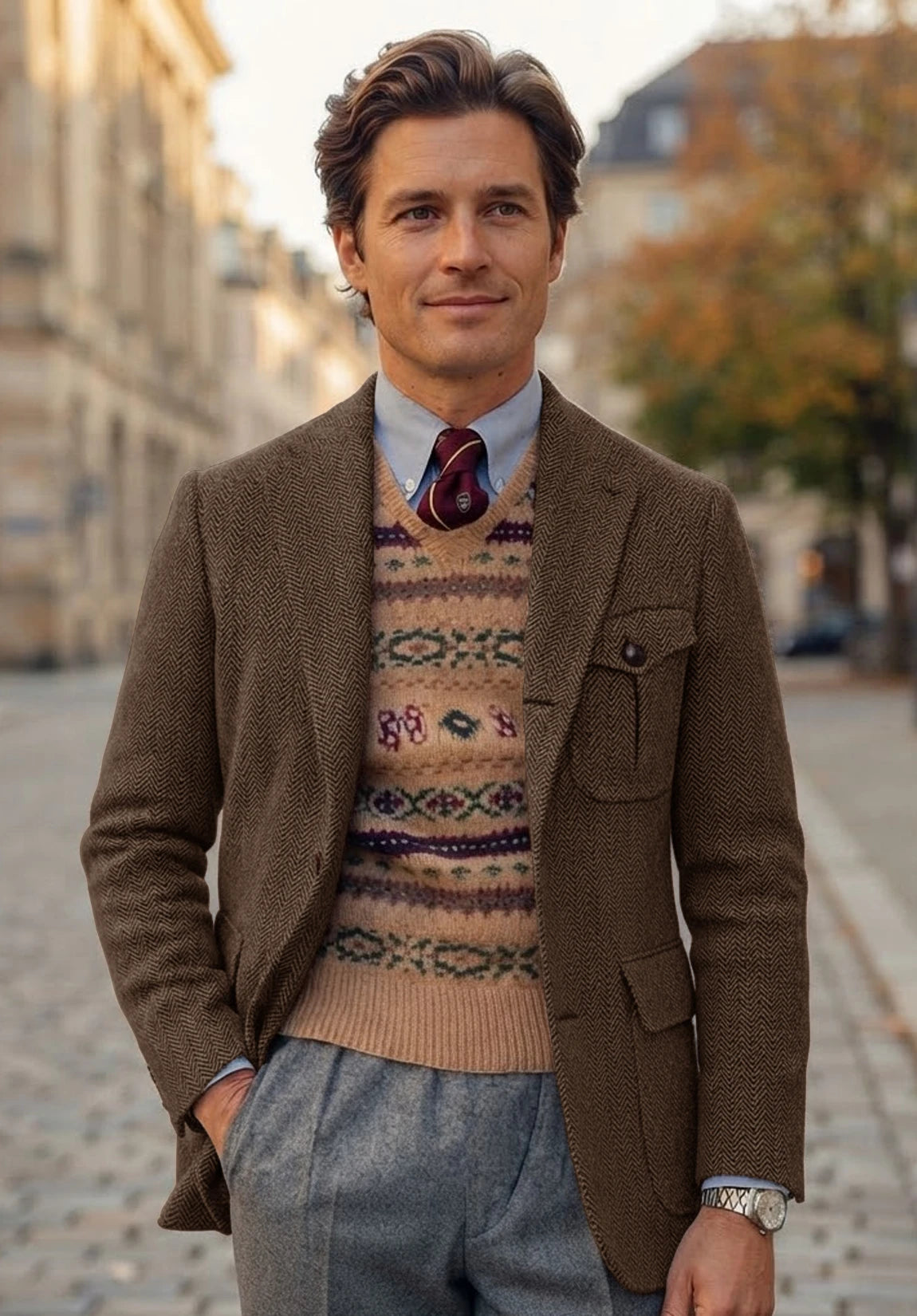 Men's brown herringbone jacket