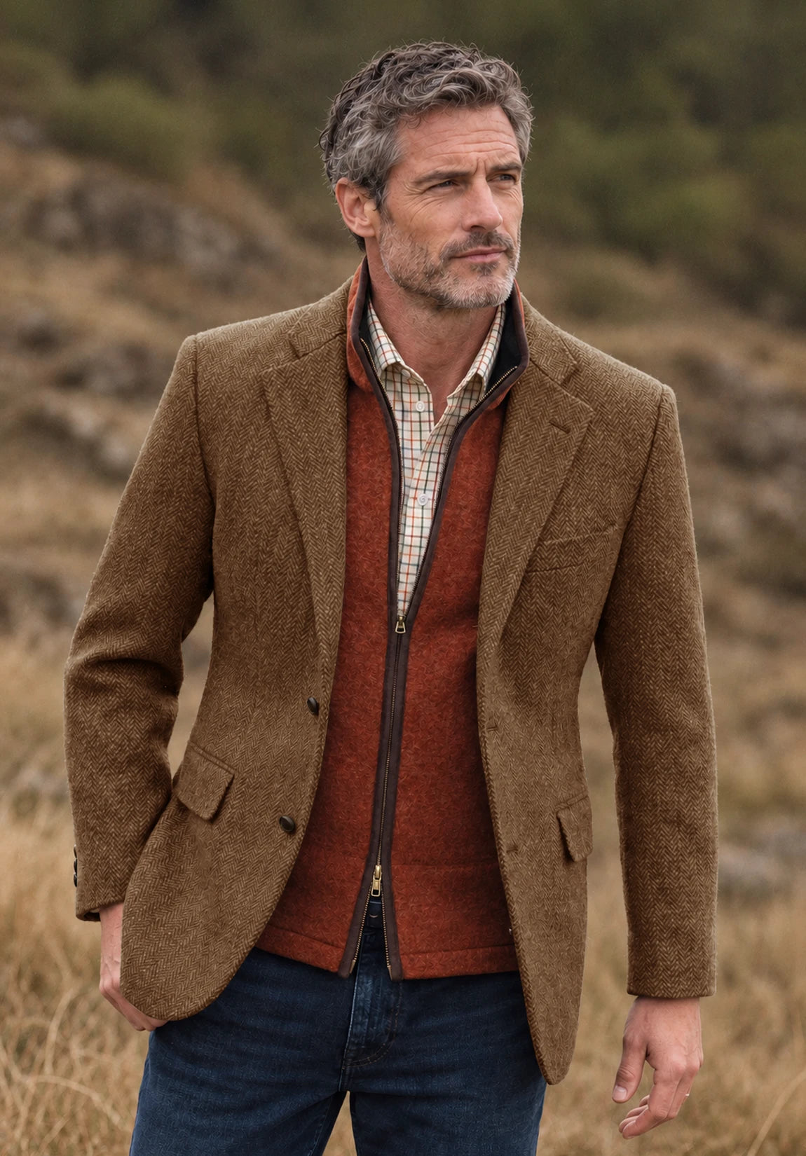 Men's brown herringbone jacket