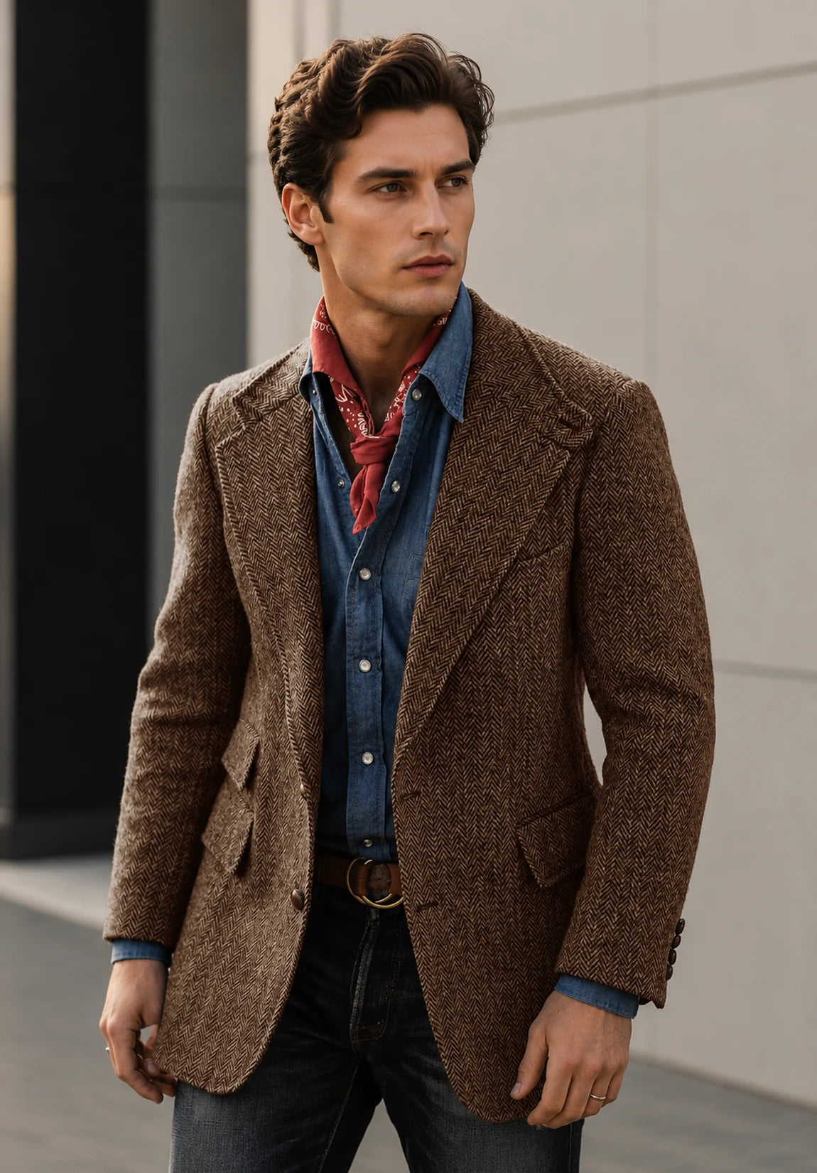 Men's brown herringbone jacket