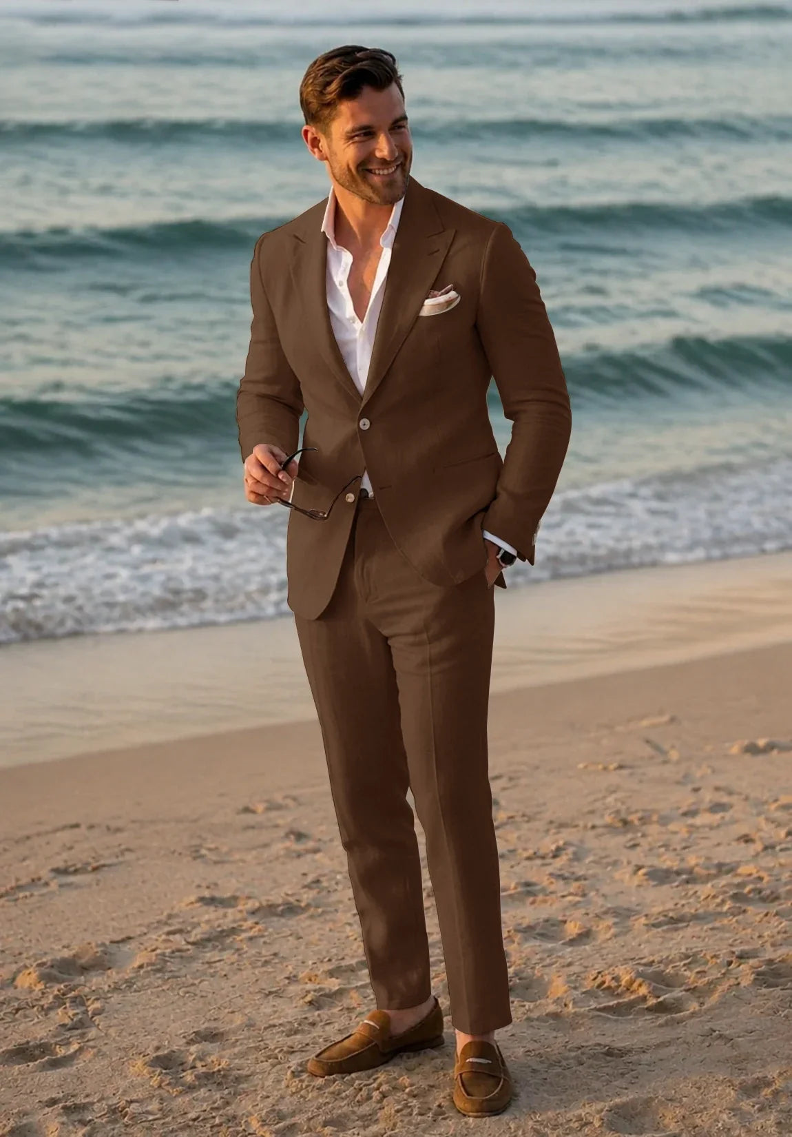 Men's Regular Fit Linen Blend 2 Piece Suit for Business