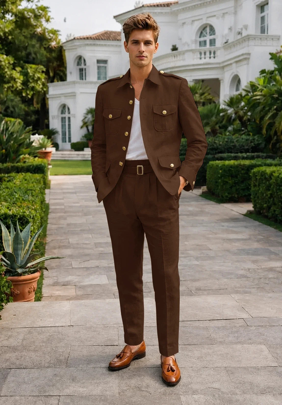 Men's Modern Fit Linen Blend 2 Piece Suit for Ceremonies