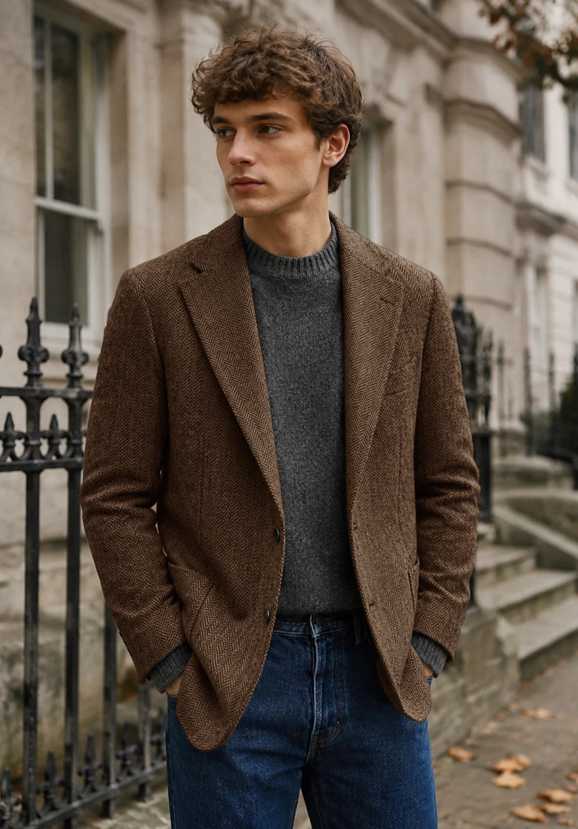 Men's brown herringbone jacket