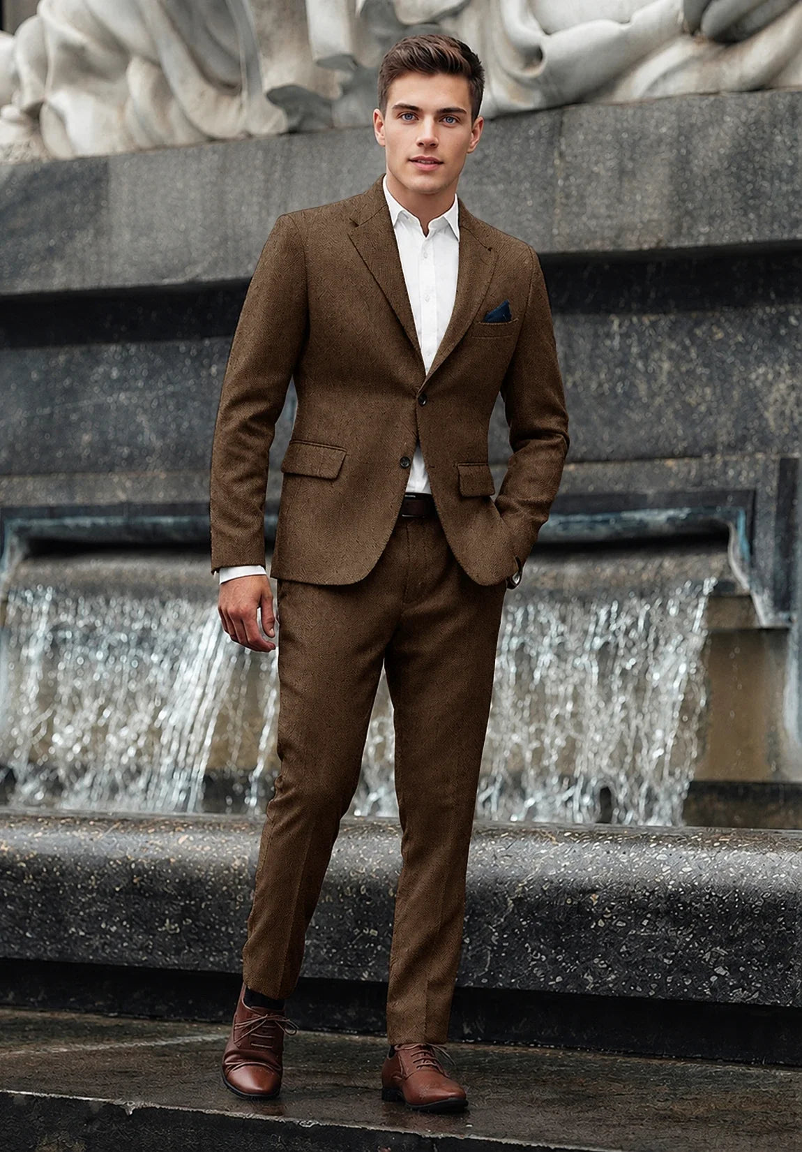 Men's Regular Fit Premium Herringbone 2 Piece Suit for Office