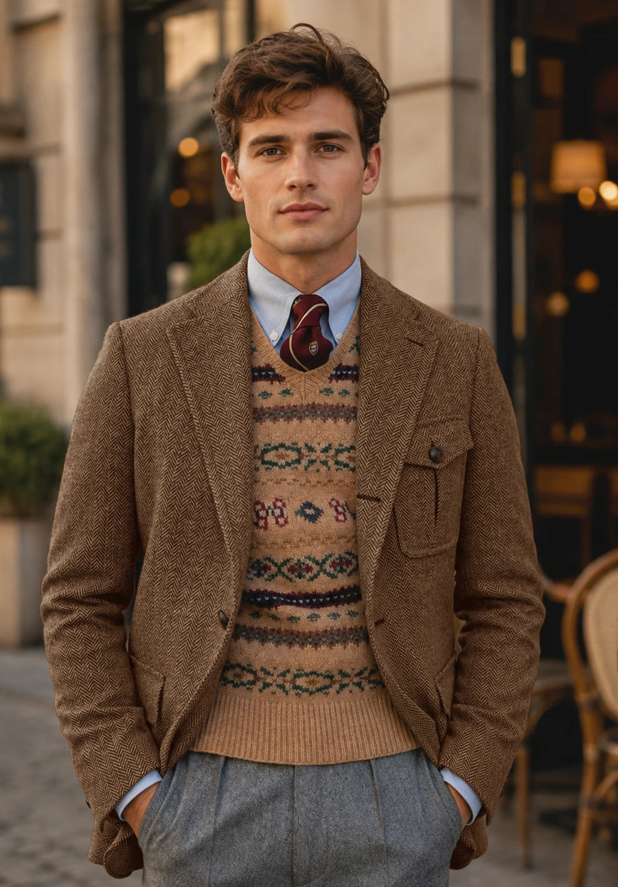 Men's brown herringbone jacket